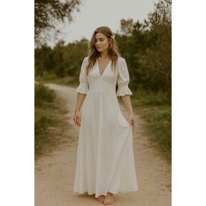 C/MEO Collective White Cottage Prairie Fairy Maxi Dress  Women's Size Small